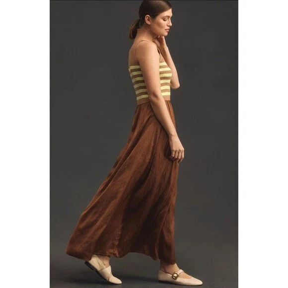 Anthropologie Sweater Dress Maxi Thea Twofer Sleeveless Brown Stripe Sz XL NWT